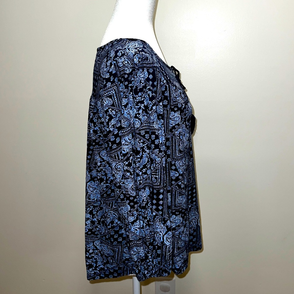 Lucky Brand Blue Paisley Tie Front Blouse Boho Fall Top - Picture 7 of 9